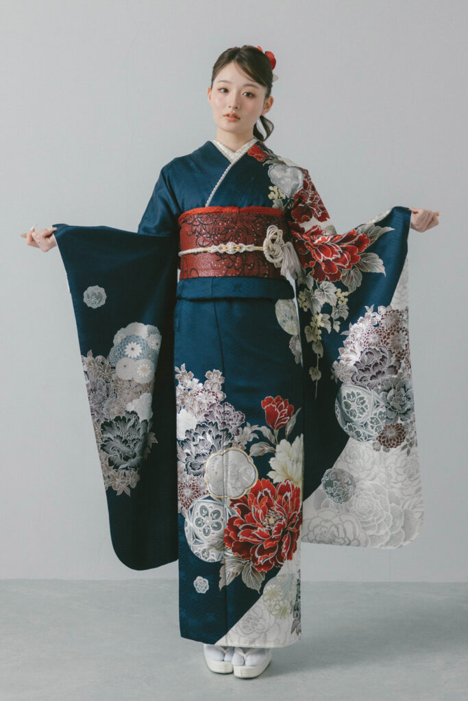 紅牡丹に毬 ネイビー